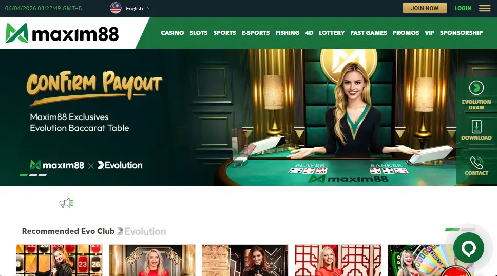 Maxim88 Casino Homepage