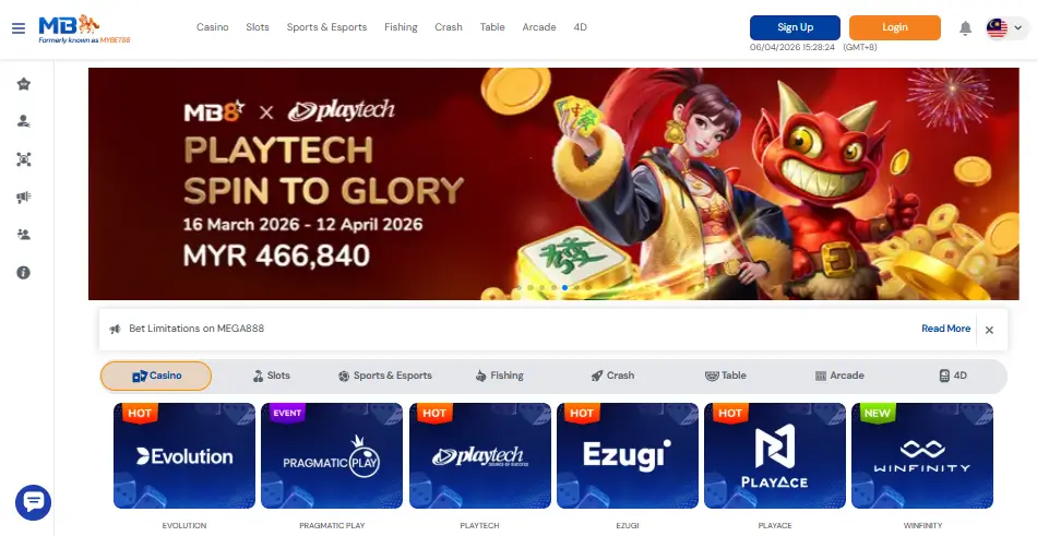 MB8 Casino Homepage